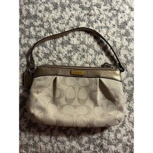 Coach Womens Leather Trim CC Wristlet Clutch Handbag Gold/ Beige EUC